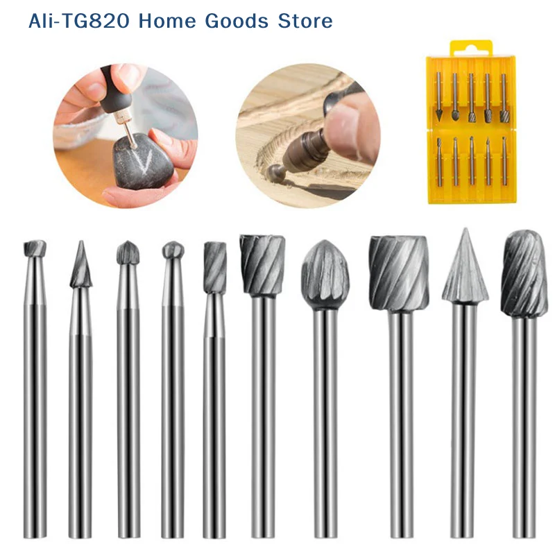 [TG820]6/10pcs High Speed Wood Working Drill Bits Rotary Files Mini Round HSS Burr Set Wood Carving Rasp For Shank Burs Tools