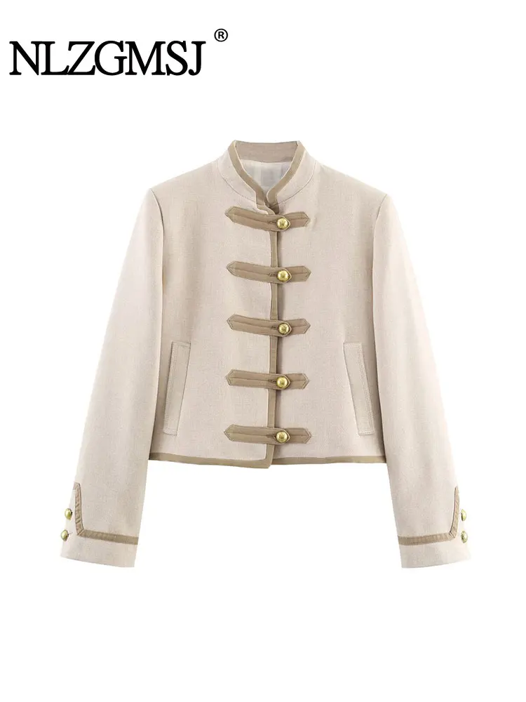 

NLZGMSJ 2025 осеннее женское шикарное пальто на пуговицах с длинным рукавом, короткое пальто, модное весеннее женское пальто 2025 года