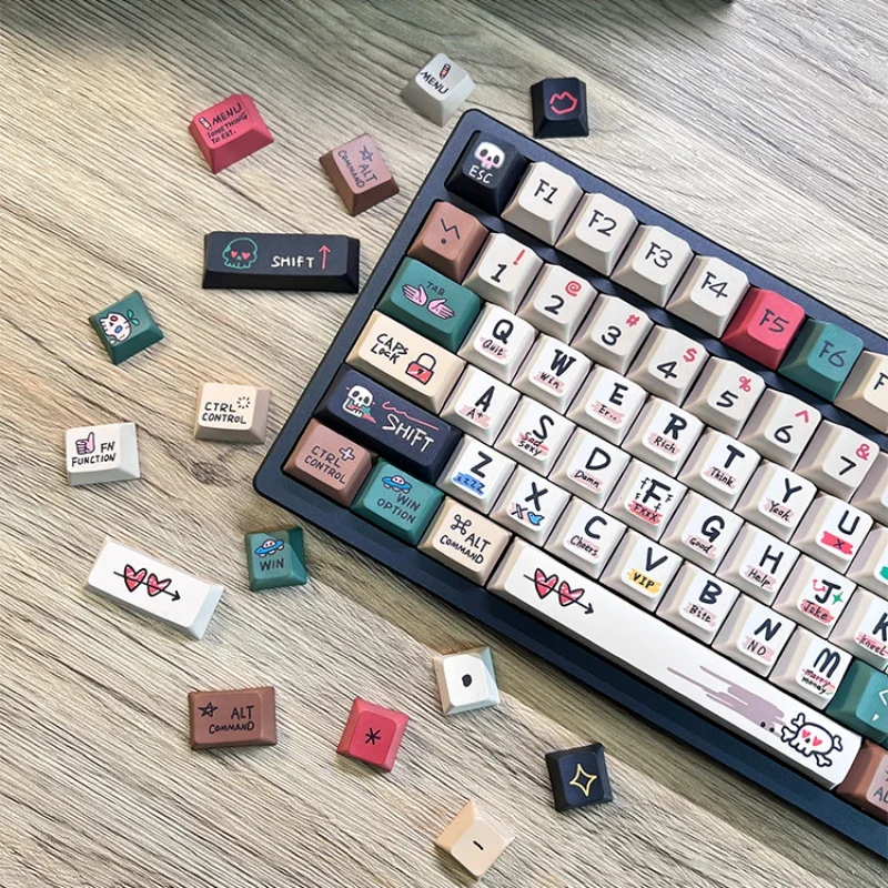 MiFuny PBT Keycap Set for Mechanical Keyboard Original Height Configuration Sided Hot Swappable 144 Keys Street Graffiti Design