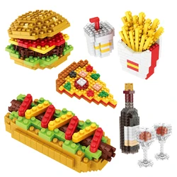 Mini Fast Food Building Blocks DIY Food Burger patatine fritte Pizza Hot Dog vino modello 3D assemblaggio mattoni giocattolo educativo per bambini regalo