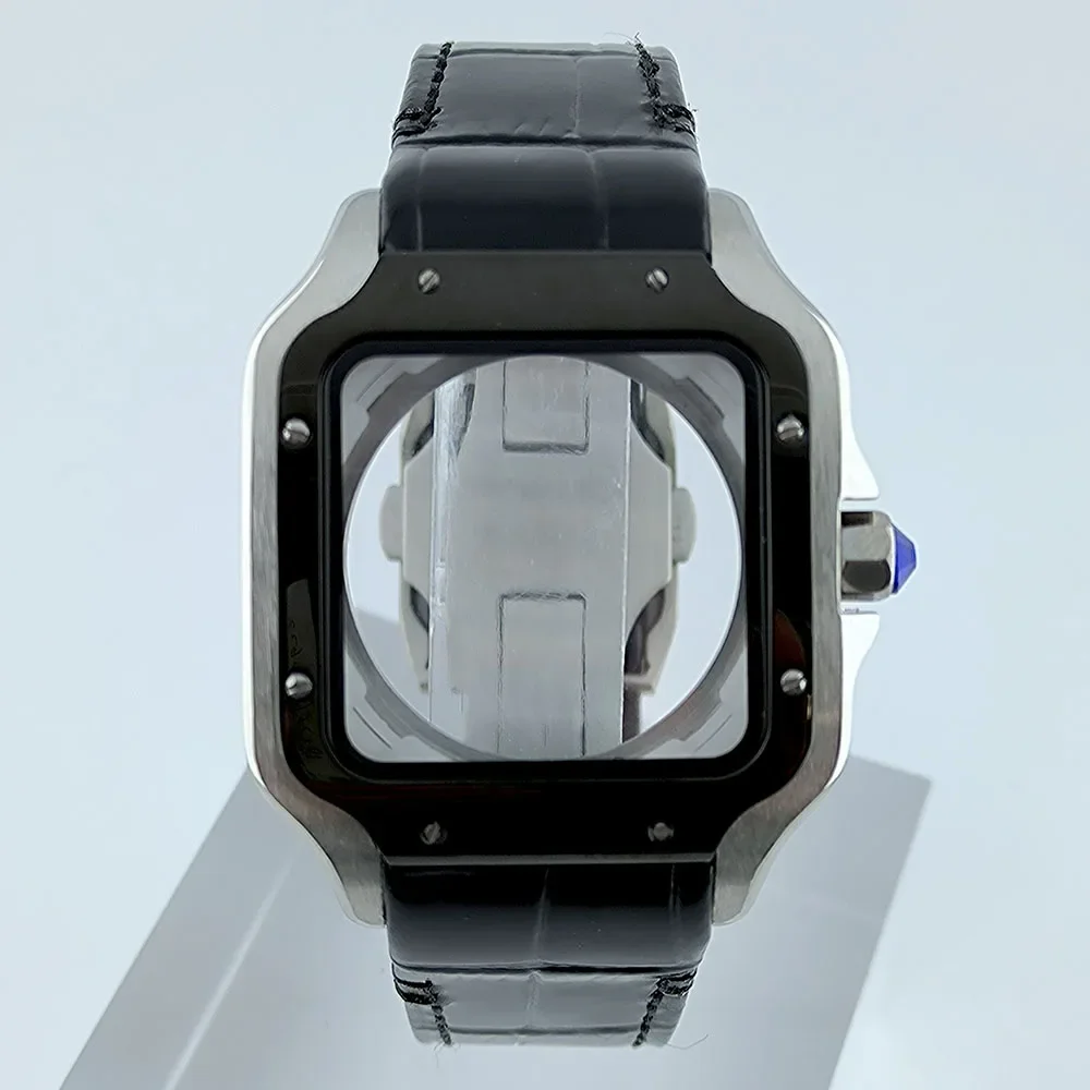 NH35 Watch Case 38mm Square Roma 27mm Dial Folding Buckle Square Stainless Steel Case Leather strap fit for NH35 NH36 Movement