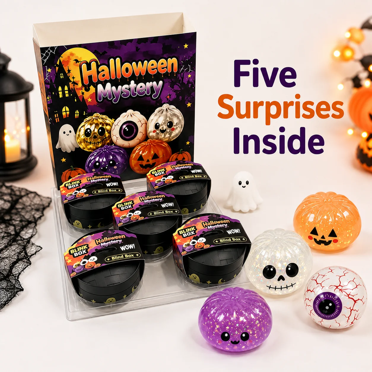 Halloween Dumpling Squishy Toy Set 5pcs 8.5cm Realistic Bao Shape Slow Rising Squeeze Fidget Sensory Stress Relief Gift Box
