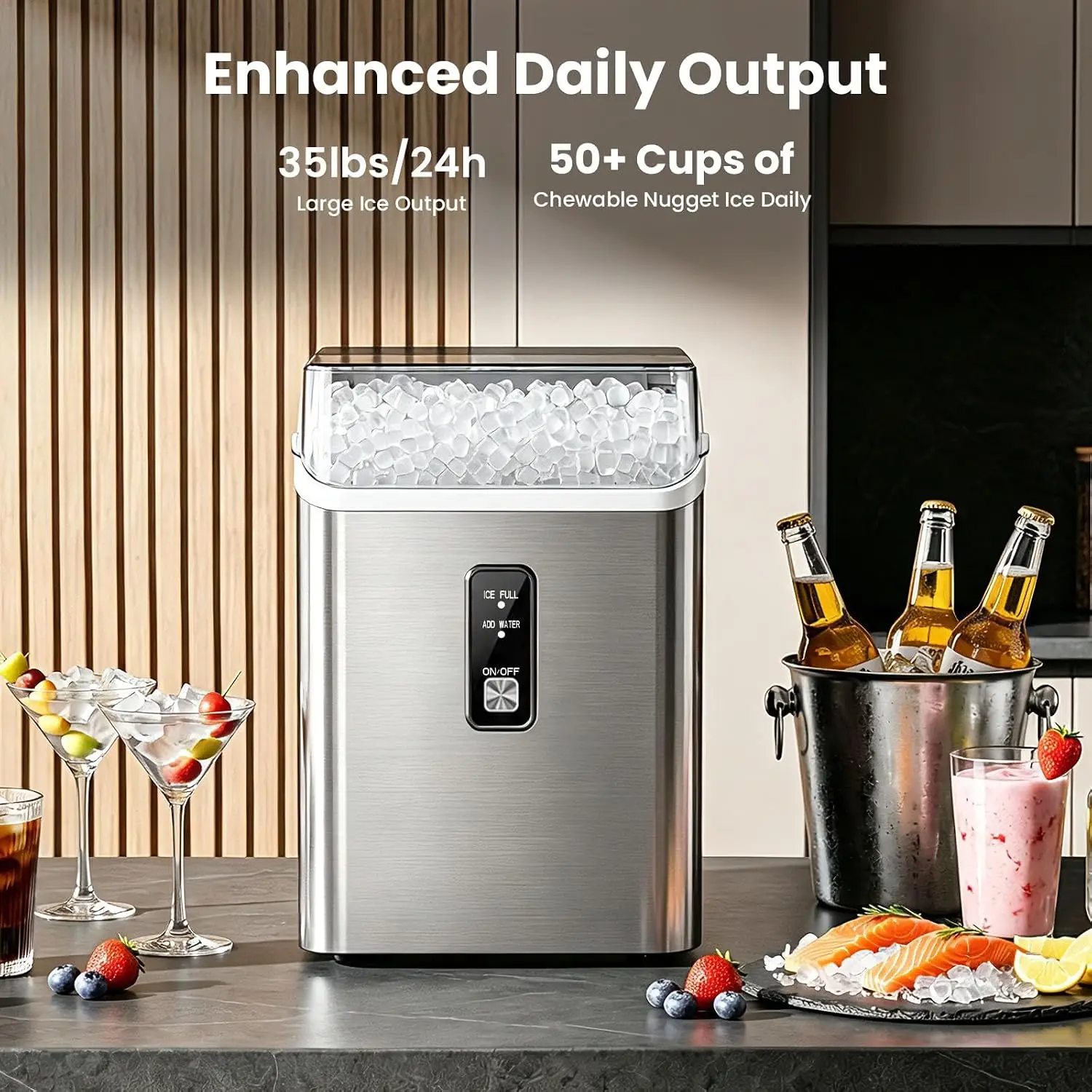 Nugget Ice Maker Countertop, Chewable Pellet Ice Machine