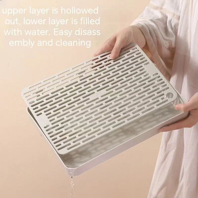 طبق تقديم كوب ماء استنزاف غسل تجفيف مستطيل لمستلزمات المطبخ صينية الشاي طبقة مزدوجة ملحقات المطبخ البلاستيكية