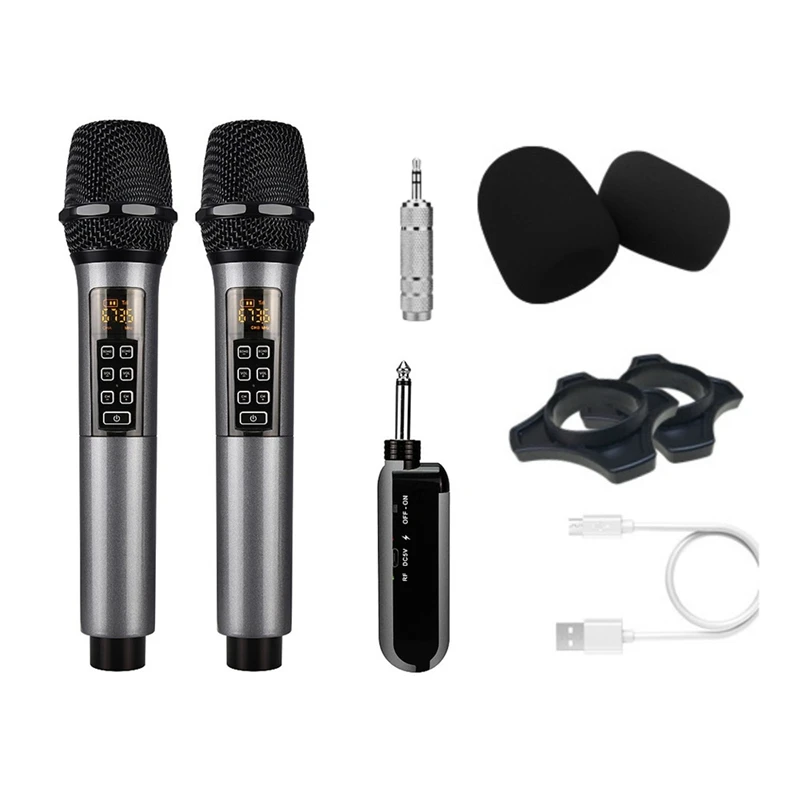 Wireless Microphone Professional Handheld 2 Channels UHF Mic Adjustable Band Reverberation For Stage Karaoke Party