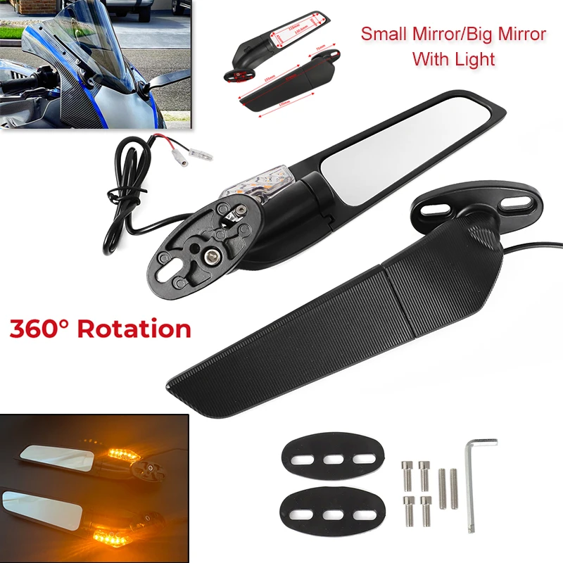 For Suzuki GSXR 600 750 1000 R GSX1300R GSX650F GSX-R Motorcycle Mirror Modified Wind Wing Adjustable Rotating Rearview Mirrors