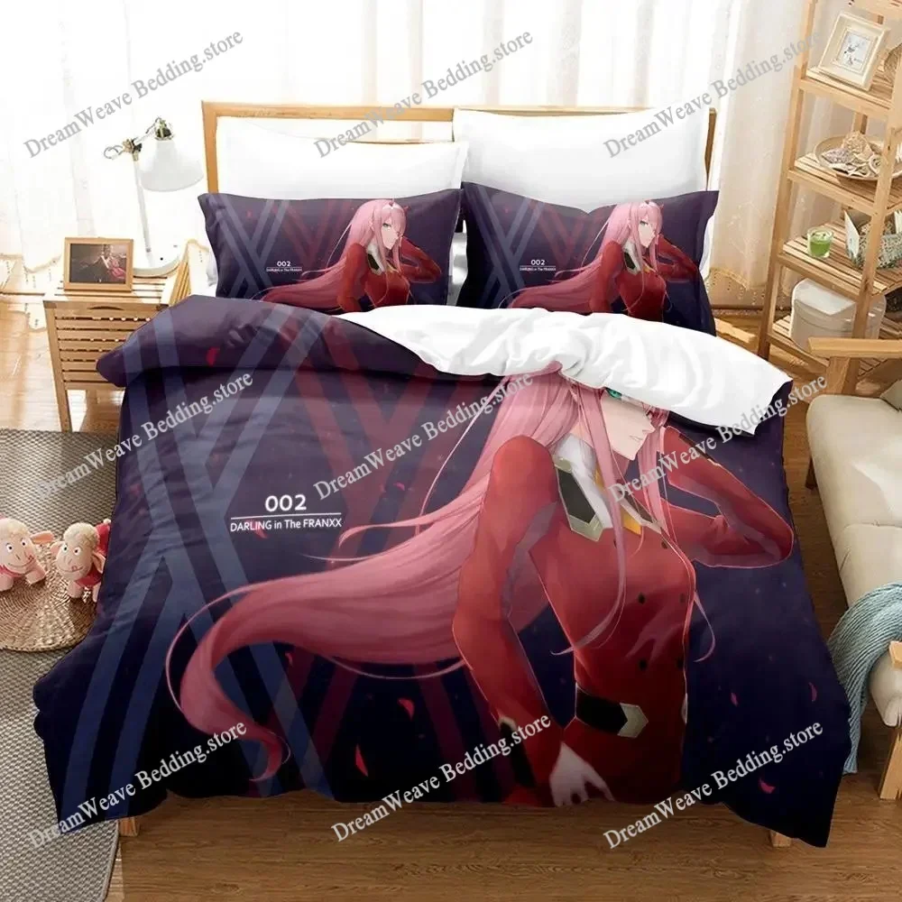 Bedding Decor Zero Two DARLING in The FRANXX Cartoon Comforter Bedding Set,Duvet Cover Bed Set Quilt Cover Pillowcase,Queen Size
