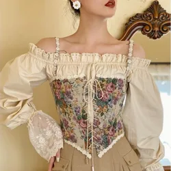 Cute Floral Jacquard Corset Embroidery Bustier Top Retro LaceUp Corset Vest Sujetadores Sexys Ropa De Mujer Нижнее Бельё Женское