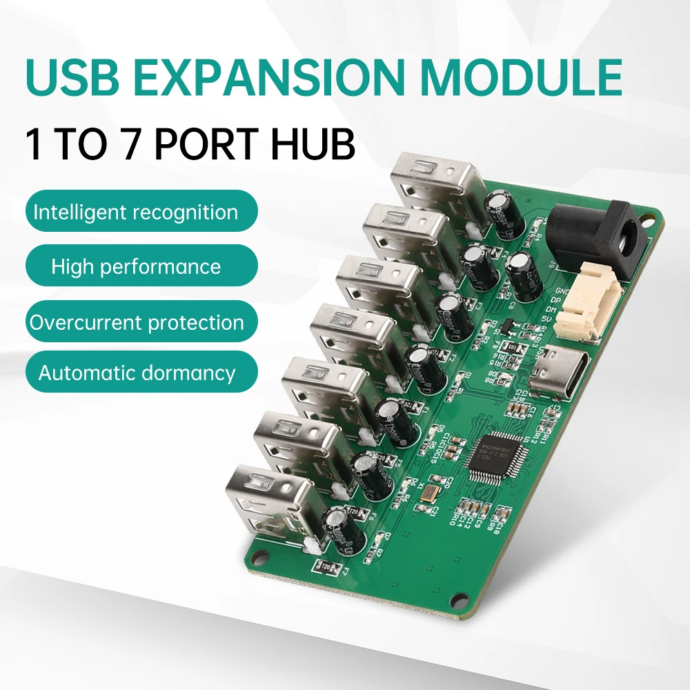 Micro USB Type-C USB 2.0 HUB Module 1 to 7 Port USB Hub Seven Port Splitter Expansion Module with LED 480Mbps Auto Sleep