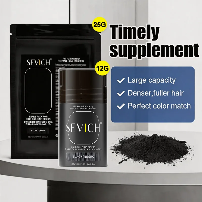 SEVICH Hair Fiber Set 40g: Men's Natural Hair-Dense Fibers for Balding Areas, Fills Part Lines, Includes 12g Fiber Powder
