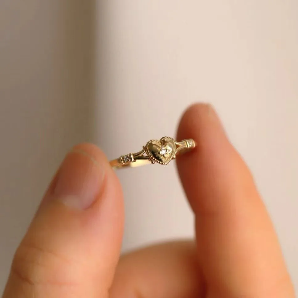 New Fashion Hot Selling Gold Plated Stainless Steel Rings For Women Heart Ring Jewelry Accessories Wholesale Size 6-11