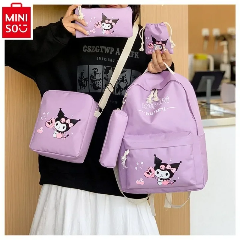 MINISO   Campus cartoon lightweight five piece backpack for students, multifunctional and large capacity cute Kuromi backpack