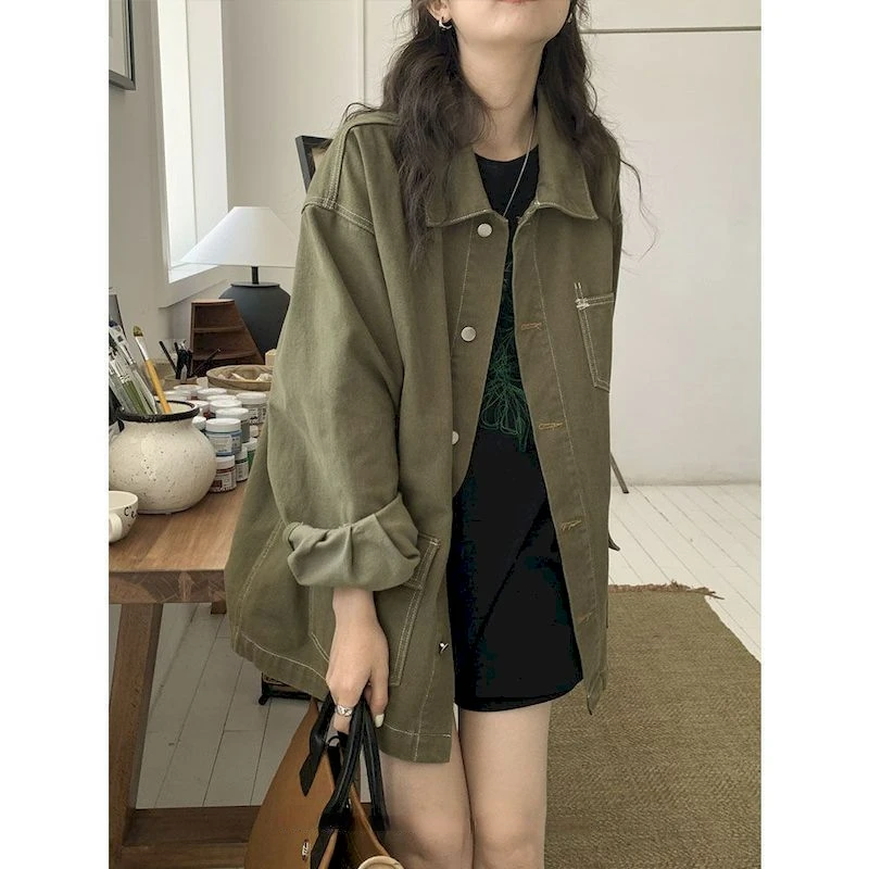 Denim Coats for Women Vintage Oversized Cardigans Long Sleeve Jackets Casual High Street Autumn Shirts Korean Style Women Tops