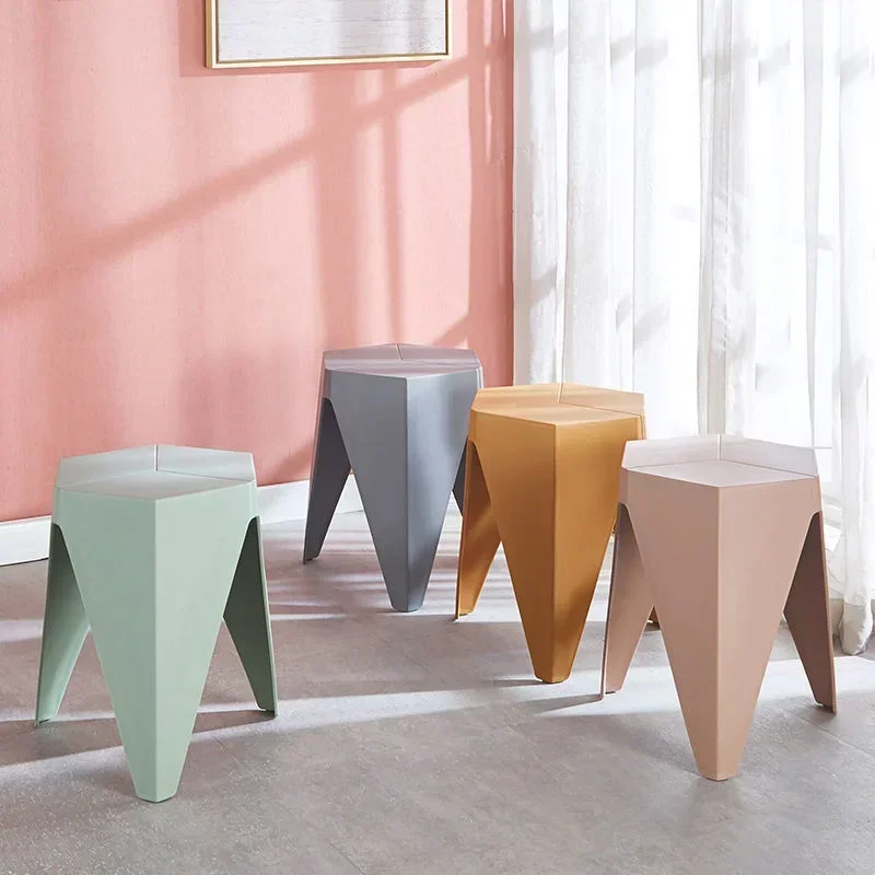 Nordic Square Stool Creative Bathroom Shoes Changing Plastic Stool Household Anti-skid High Stools Simple Thickened Color Stools