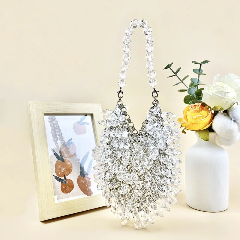 Customized Handmade Acrylic Solid Color Beads Women\'s Handheld Water Droplet Bag Fashionable Elegant High Grade Dinner Bags