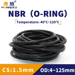 NBR O Ring Seal Gasket Thickness CS1.5mm OD4-125 Oil and Wear Resistant Automobile Petrol Rubber O-Ring Waterproof Black.-.