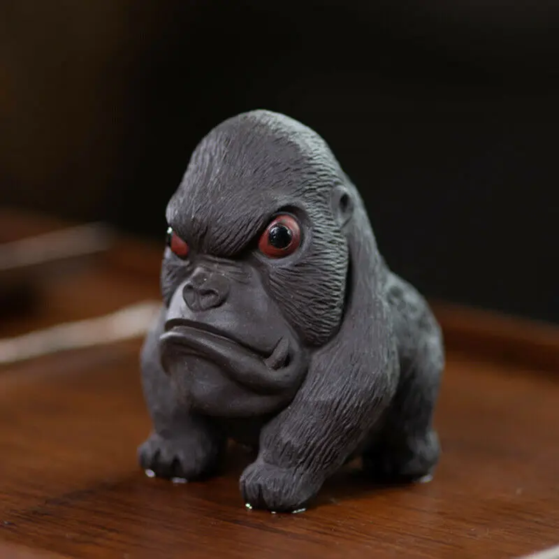 Chinese Yixing Zisha Pottery High Black Clay Donkey Kong Monkey Tea Pet Statue