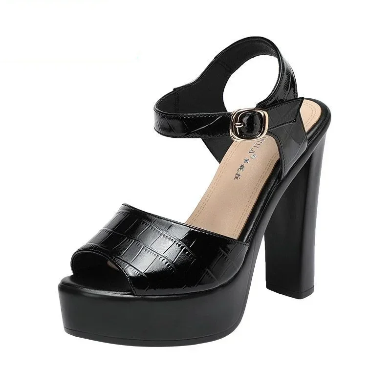 

Модные сандалии из натуральной кожи 10 см 13 см, туфли на массивной платформе, летние сандалии на высоком каблуке 2023 года для модели офисной вечеринки
