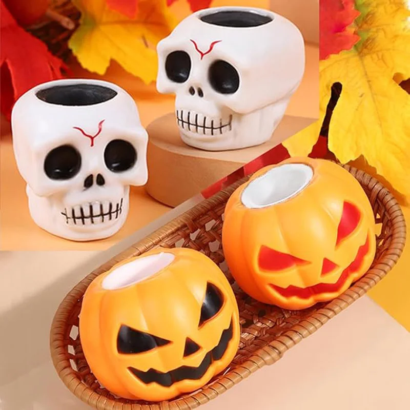 Jouets spongieux d'Halloween en forme de squelette de citrouille, jouets sensoriels anti-Stress, jouets à presser citrouille, fantôme noir et blanc dans les tasses