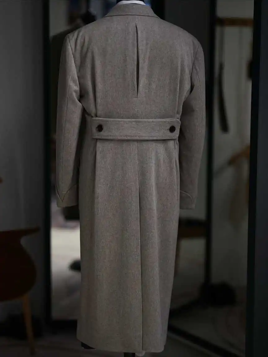 معطف صوفي ذو طية صدر السترة وسيم للرجال معطف طويل مزدوج الصدر يوميًا مخصص سترة دافئة رسمية للرجال