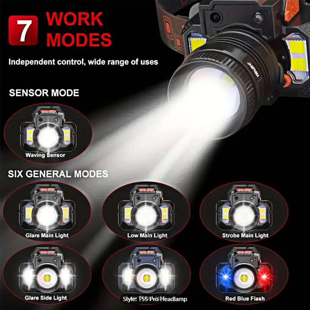 USB Rechageable Motion Sensor Headlight Strong Light white red blue Headlamp Portable Fishing Camping Outdoor Work Flashlight