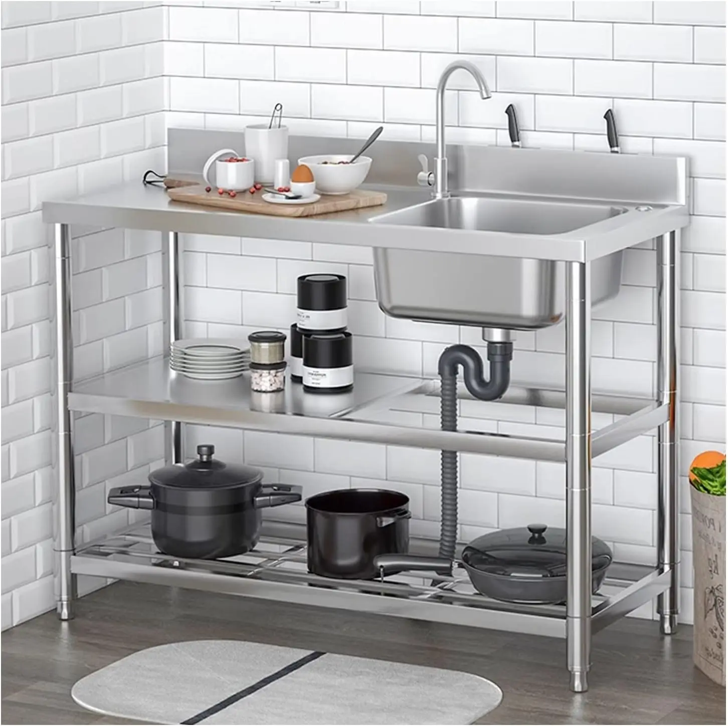 gm-Factory Direct Free Standing 304 SUS Stainless Steel Sink Table Commercial Basin Sink  for Restaurant and Outdoor