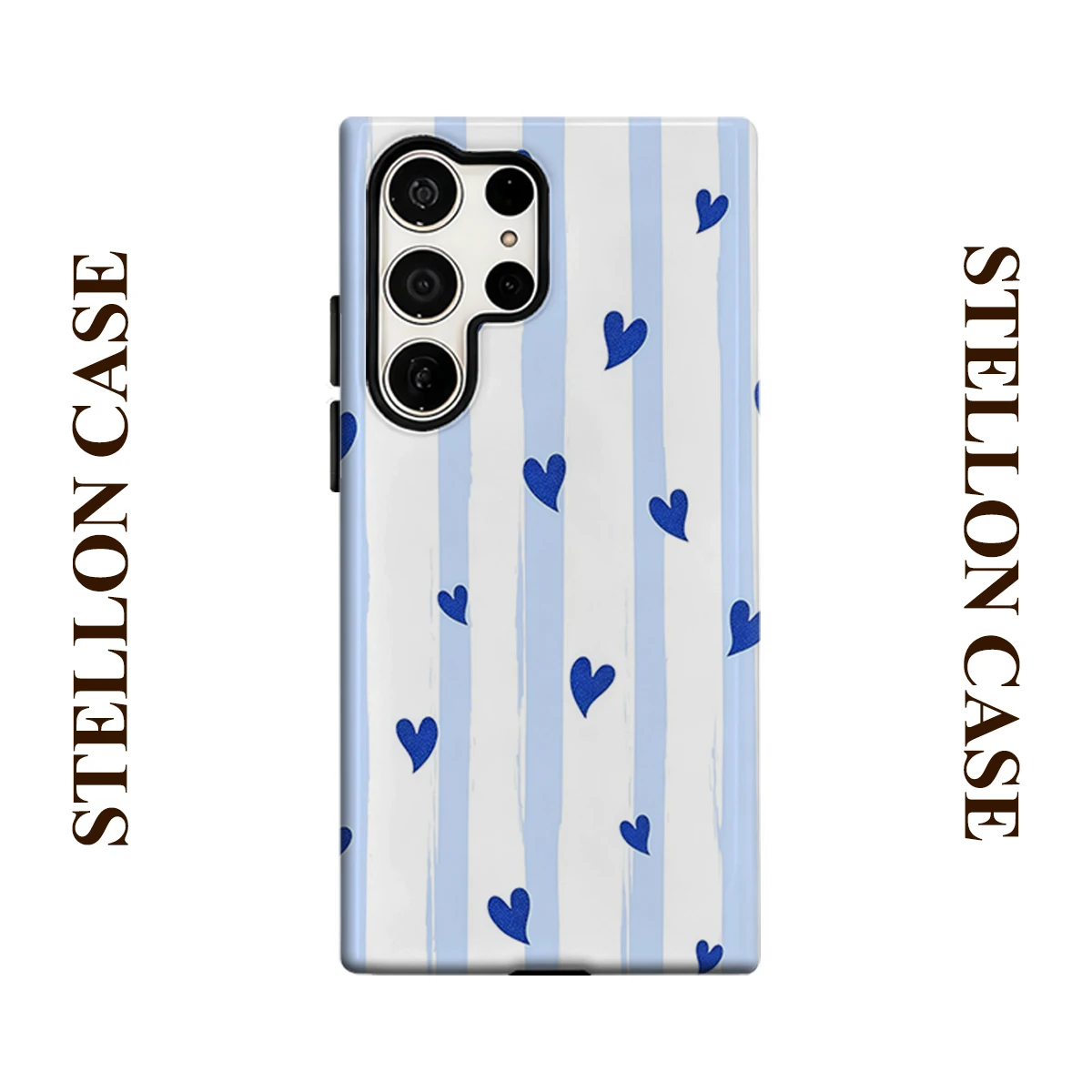 Stripe Blue Heart For Samsung Galaxy Phone Case S23 S20 S25 FE S24 Plus S26 Ultra 2-IN-1 Shockproof Bumper Hard PC