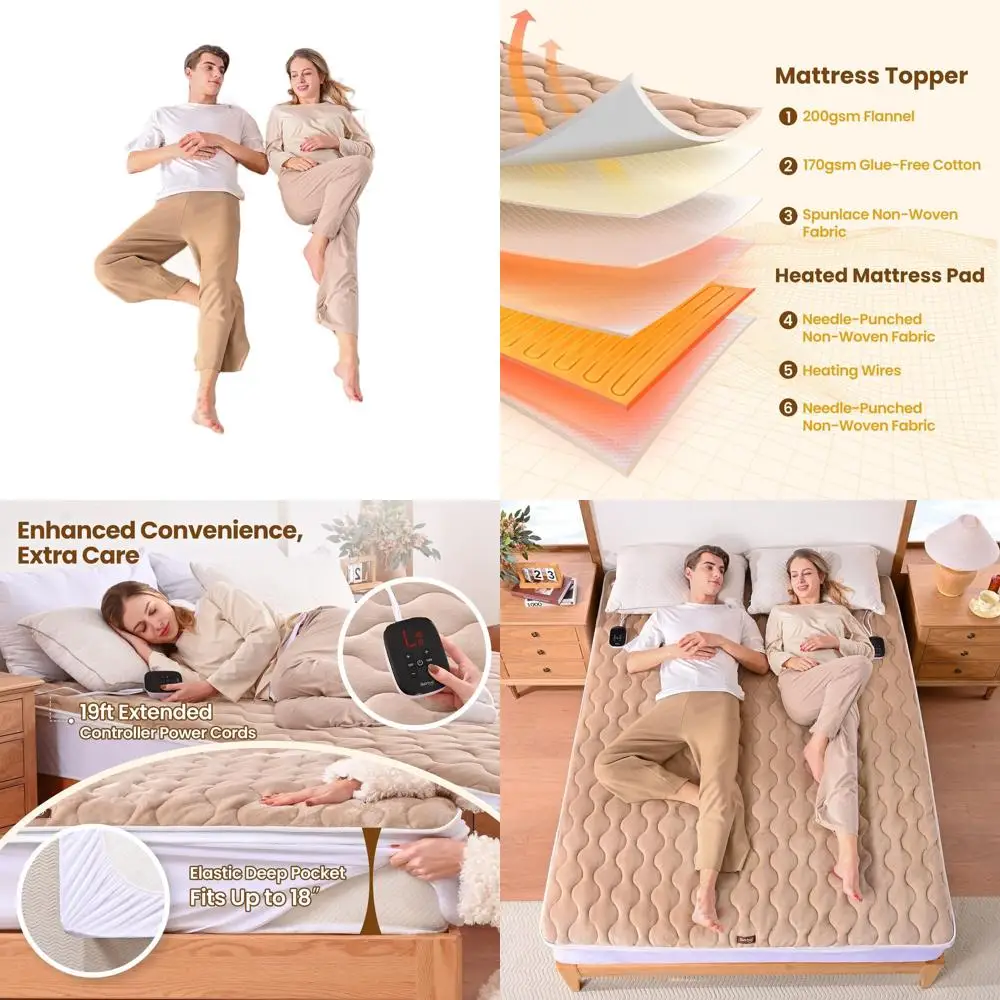 

Dual Control Queen Size Electric Mattress Pad with 10 Heat Settings, Auto-Off Timer, Washable, Fits Mattresses up to 18, ETL Cer