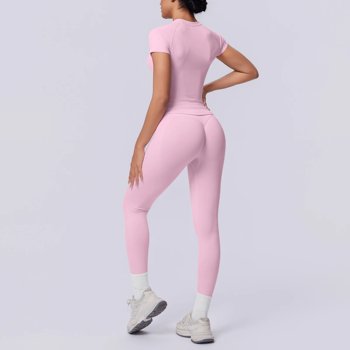 Rooftrellen New 2PCS/set Yoga Set Summer Quick Drying Fitness Sports Workout Top T-Shirt High Stretch Seamless Yoga Leggings Set - view 5
