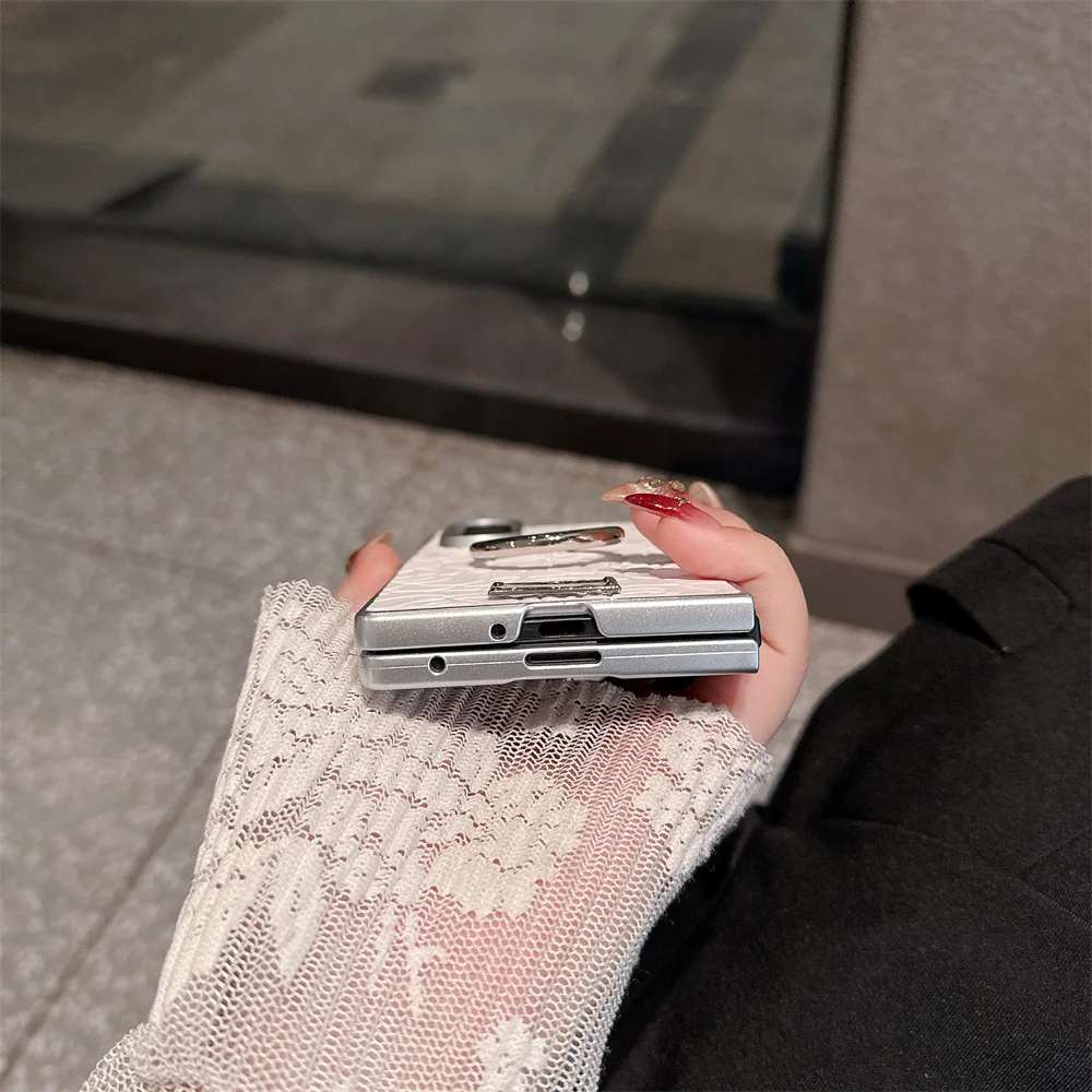 حافظة هاتف فاخرة من الجلد باللون الأبيض والوردي لهاتف سامسونج جالاكسي Z Fold7 fold3 4 Fold6 fold5 مع حافظة حلقية مقاومة للصدمات Funda #6