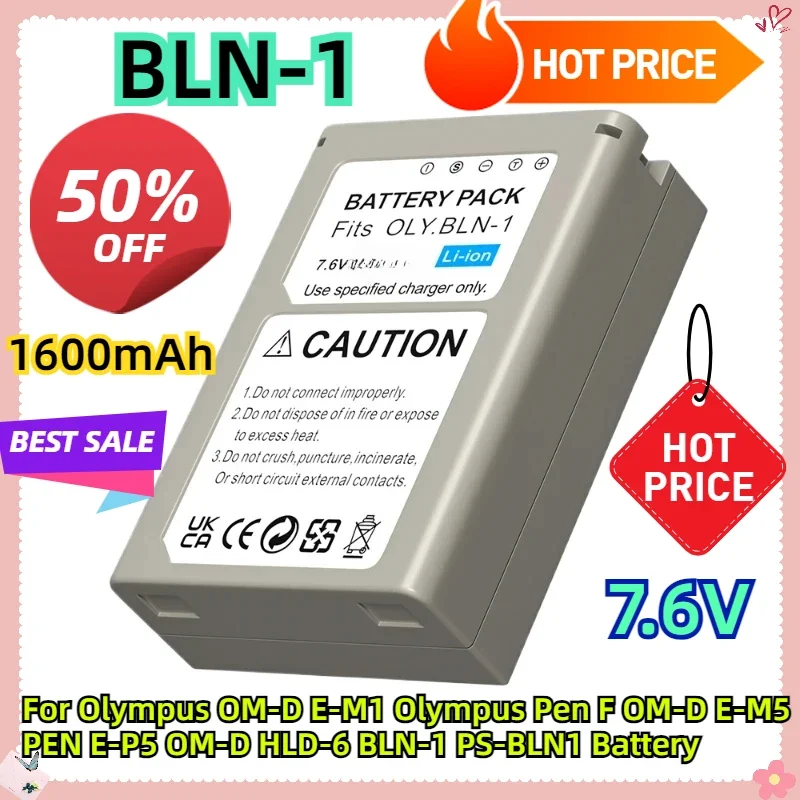 For Olympus OM-D E-M1 Olympus Pen F OM-D E-M5 PEN E-P5 OM-D HLD-6 1600mAh BLN-1 PS-BLN1 Battery