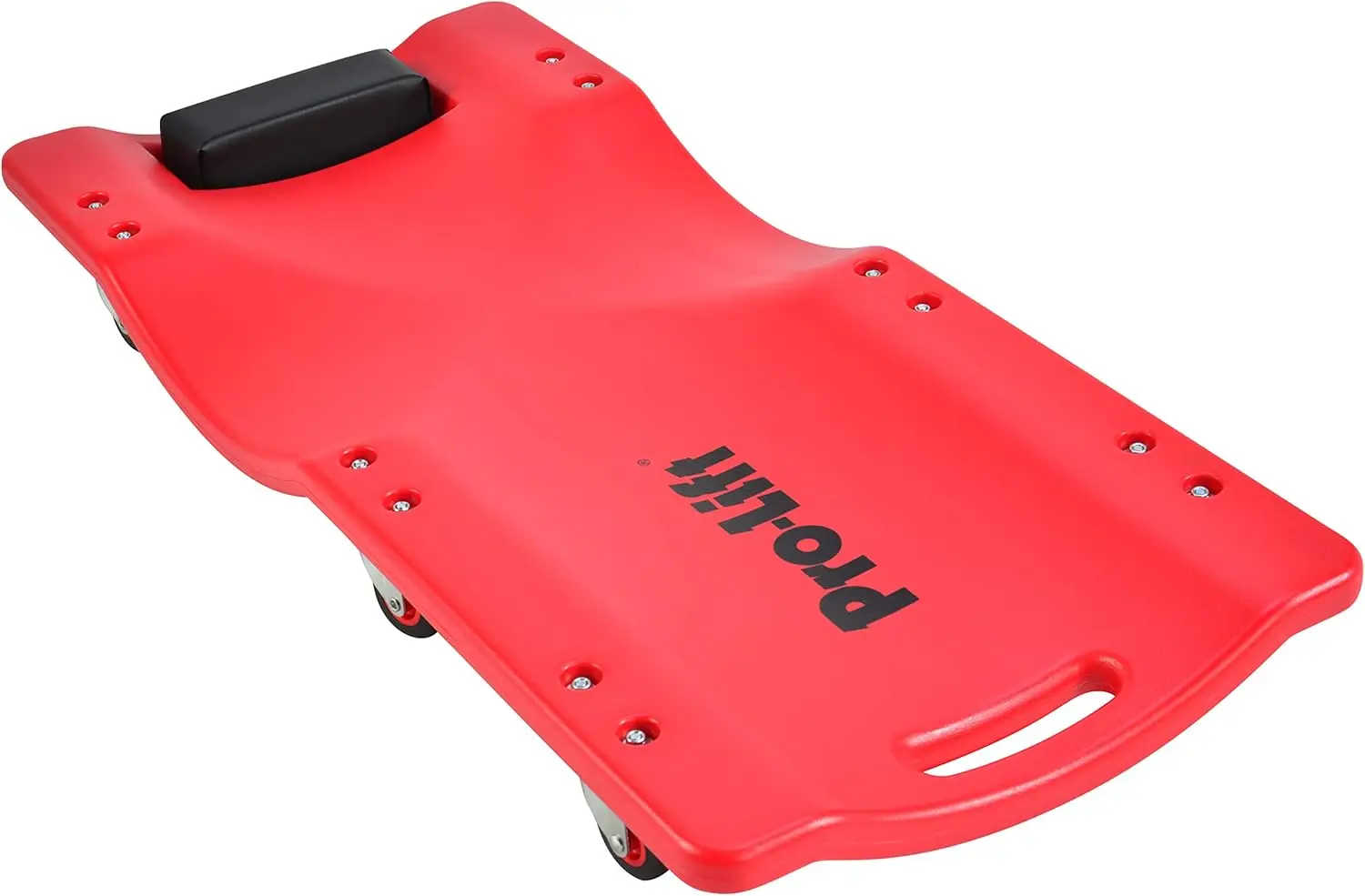 

36-Inch Red Plastic Creeper with Padded Headrest, Ergonomic HDPE Body, Supports 300 Lbs for Mechanics
