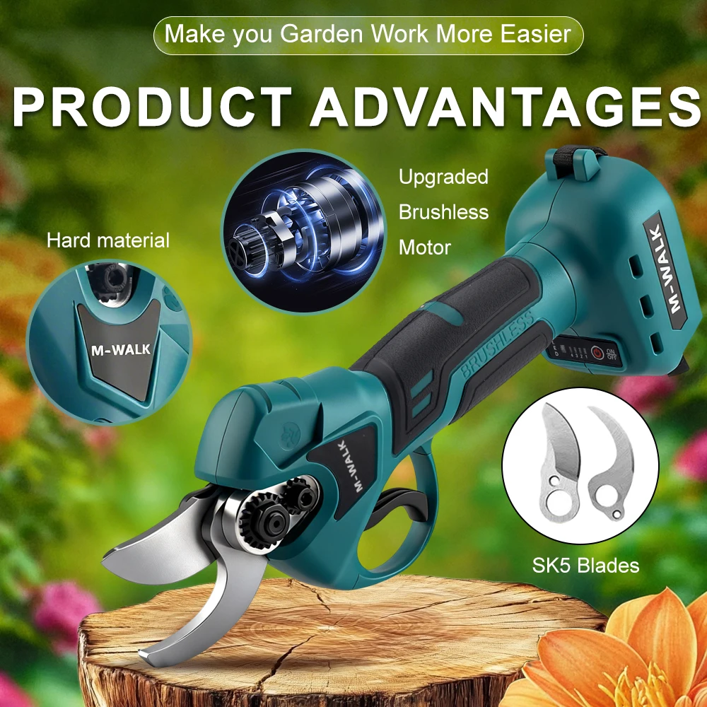 M-WALK Brushless 30mm Electric Scissors For Makita 18V Battery Pins Cordless Portable Fruit Tree Bonsai Electric Pruning Shear