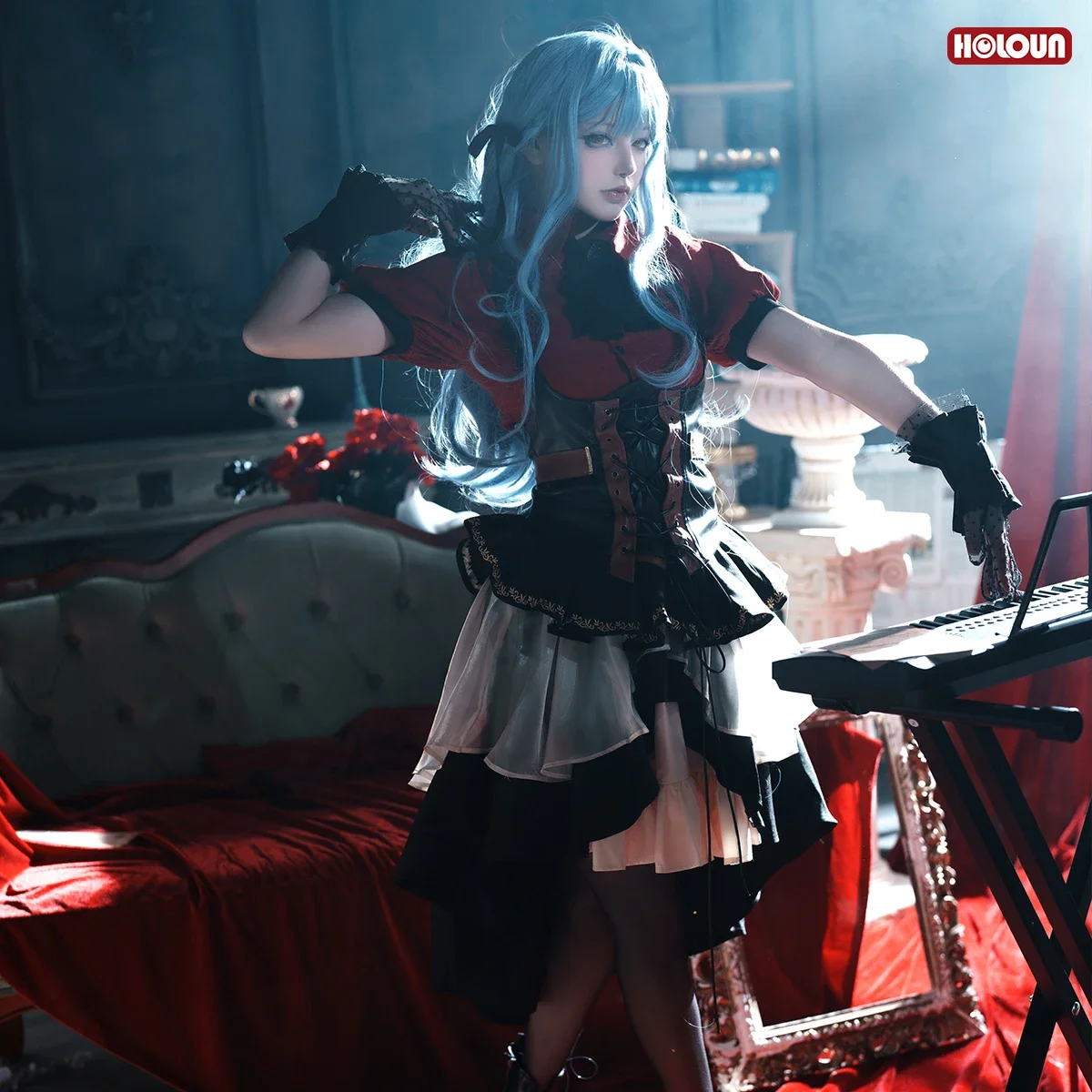 أزياء تنكري BanG Dream Ave Mujica أنيمي Sakiko Togawa Oblivionis أزياء تنكرية تنورة قميص مشد قفازات القوس عقدة ملابس يومية كوس