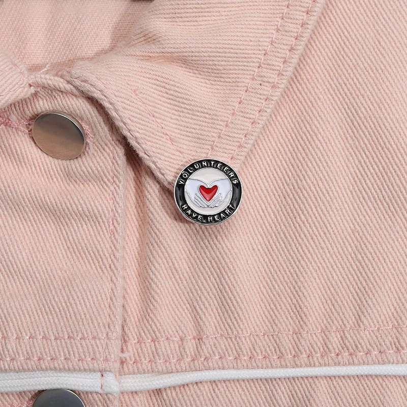 Geometric Round Enamel Pins Volunteers Brooches Creative Hand Red Heart Love Lapel Badges Clothes Backpack Jewelry Accessoires