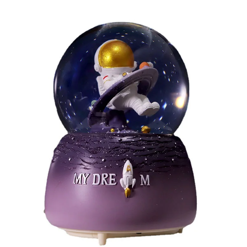 3D Astronaut Night Light Glow Crystal Ball Snowball Music Box Statue Ornament Child Birthday Party Valentine\'s Day Room Decor Gi