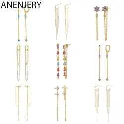 ANENJERY Colorful Zircon Long Tassel Drop Earrings or Women Dangle Earings Wedding Party Jewelry Wholesale