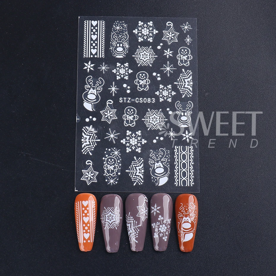 2 pçs 3d rosa ouro natal etiqueta do prego inverno elk floco de neve decalque holográfico santa árvore slider para ano novo manicure decoração
