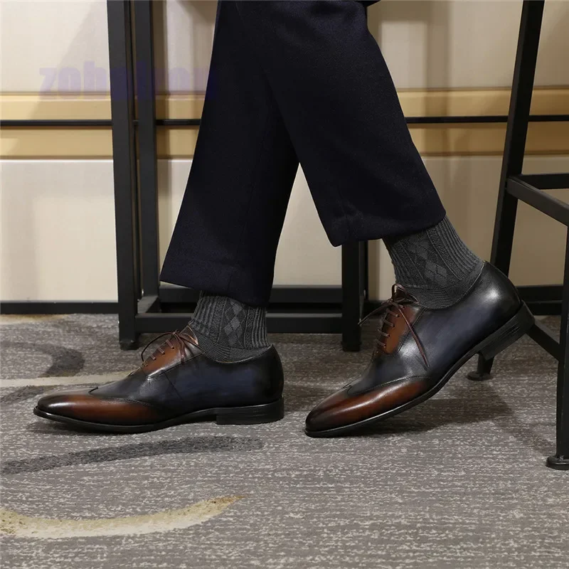 Colored Oxford Shoes Men's Shoes Handmade Wear-Resistant Rubber Soles Shoes Party Wedding Business Casual Leather Shoes