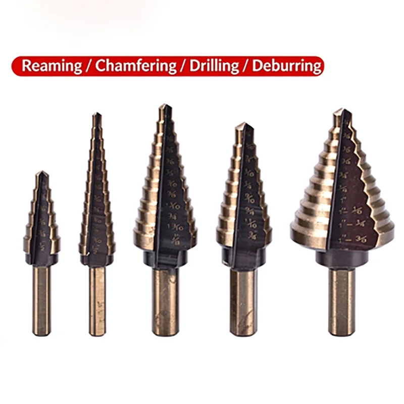 5Pcs Black & Yellow Step Drill Bits Multifunctional Cone Drill Bit Kit for Electric Drill Drilling Tools Set