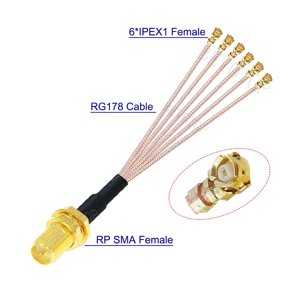 1 pz SMA a 6 IPX Splitter RP-SMA / SMA femmina a 6 x IPEX1 Female1 RG178/ RF1.13 cavo WIFI Antenna estensione ponticello Pigtail