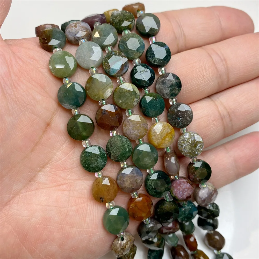 10mm Flat Round Faceted Stone Beads Coin Natural Gems Crystal Jades Loose Beads for Jewelry Making Necklace DIY Bracelet Craft