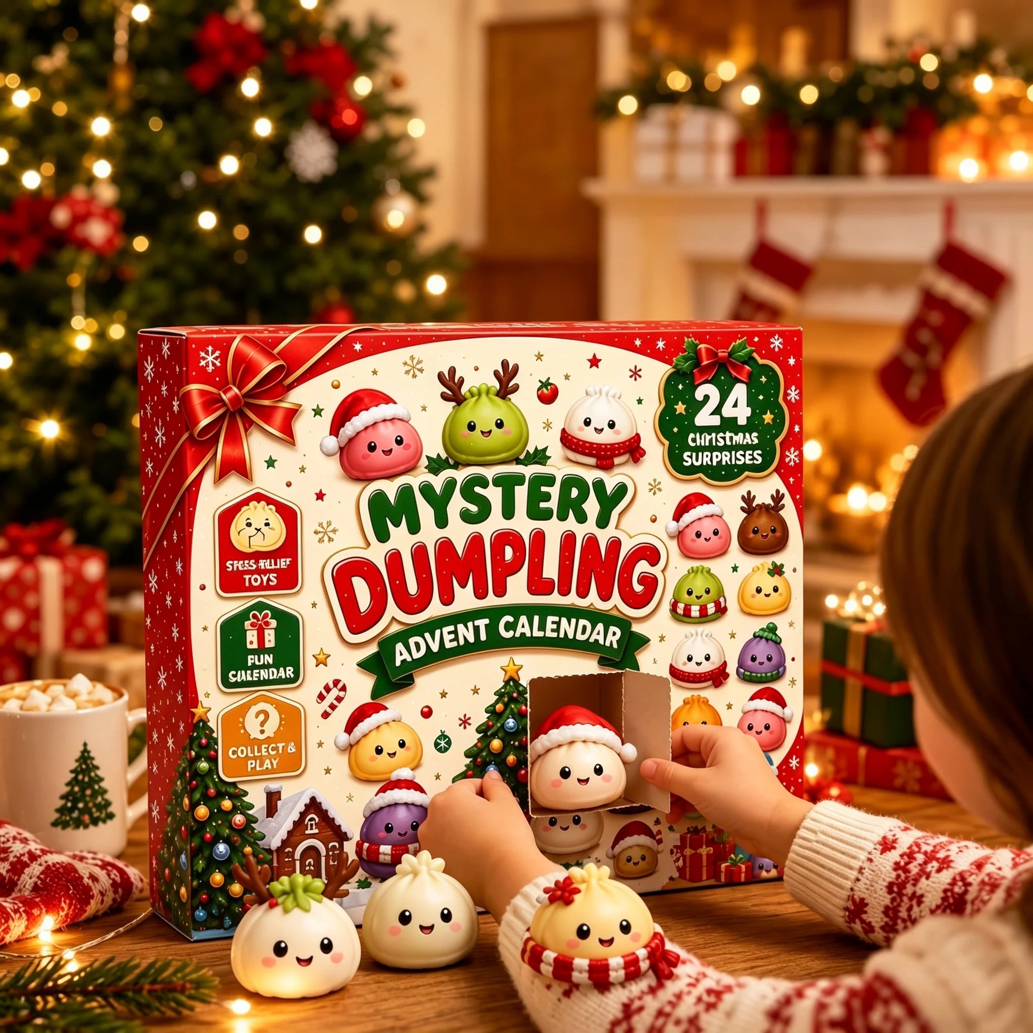 Weihnachts-Squishy-Adventskalender 24-Tage-Countdown-Überraschungsbox Dumpling-Squishies Langsam Rückfedernde Quetsch-Sensorik-Geschenkdekoration