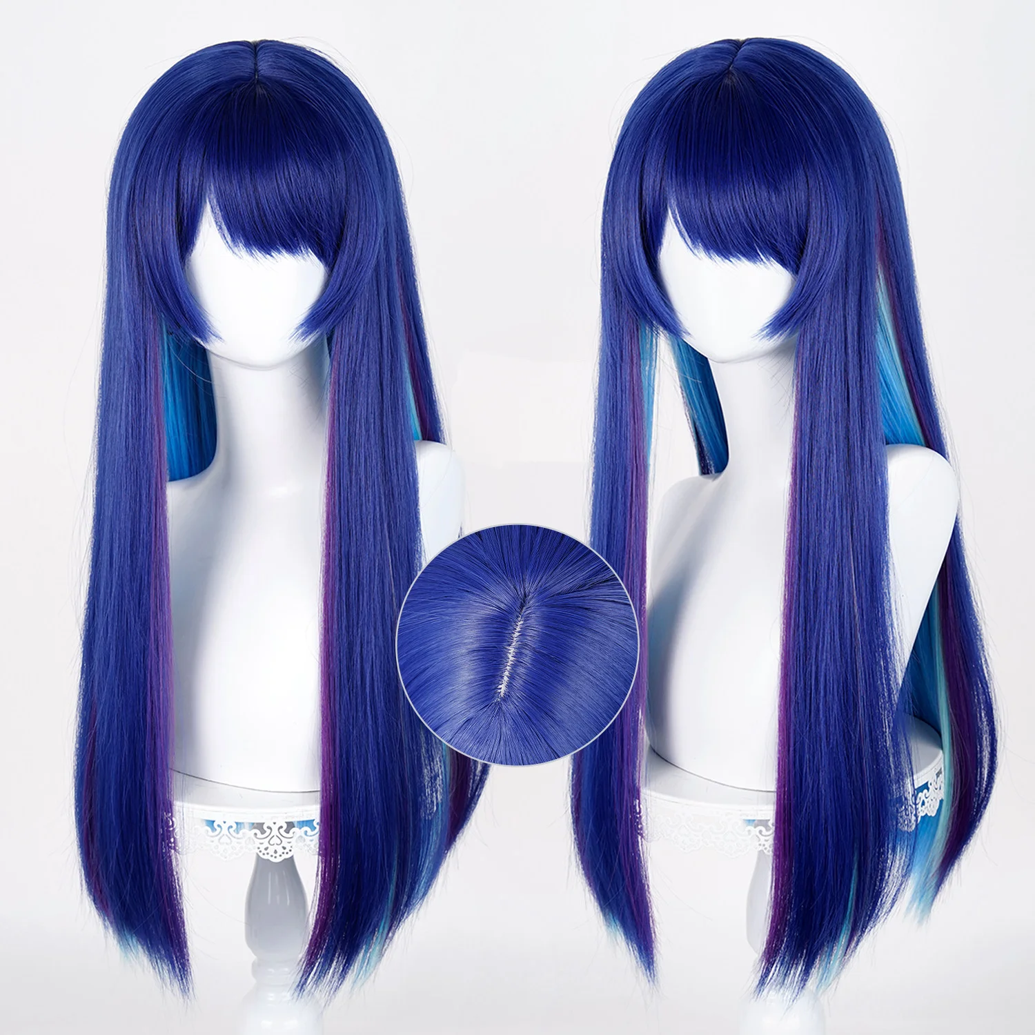 Game Arknights Mostima Cosplay Wig Mostima Blue Hair With Multi Color Patchwork For Comicon Party Adult Women Men