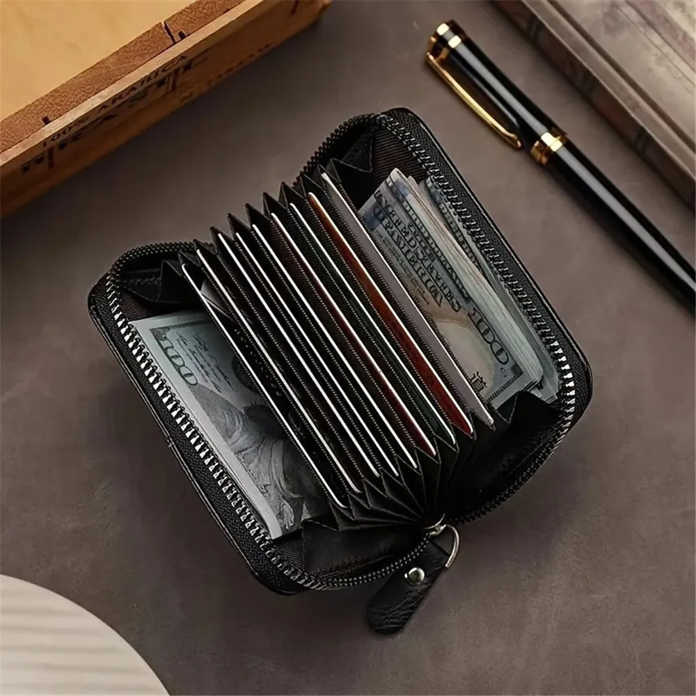 Vintage RFID Blocking Slim Card Holder - PU Leather Zipper 11-Slot Wallet, Classic Retro Unisex Wallet for Daily Use Gift Giving image 6