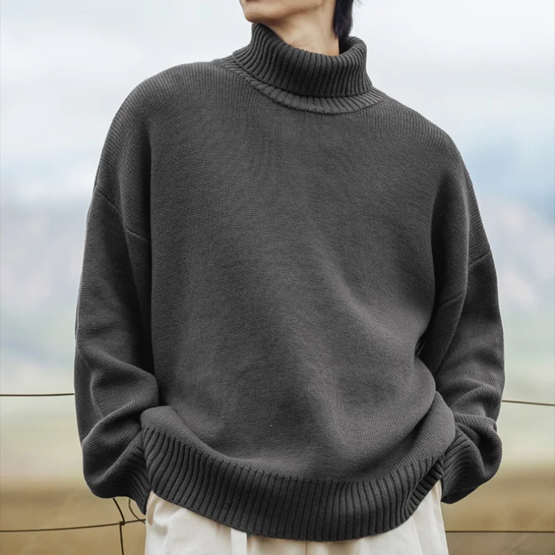 

Solid Turtleneck Sweater Men's Winter Lazy Wind Japanese Hundred Couple Heavyweight Knitwear Warm Soft