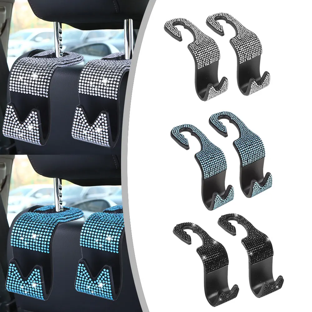 

2PCS Diamond Car Seat Back Hooks Bling Rhinestones Hanger Universal Auto Headrest Storage Holder Interior Accessories for Girls