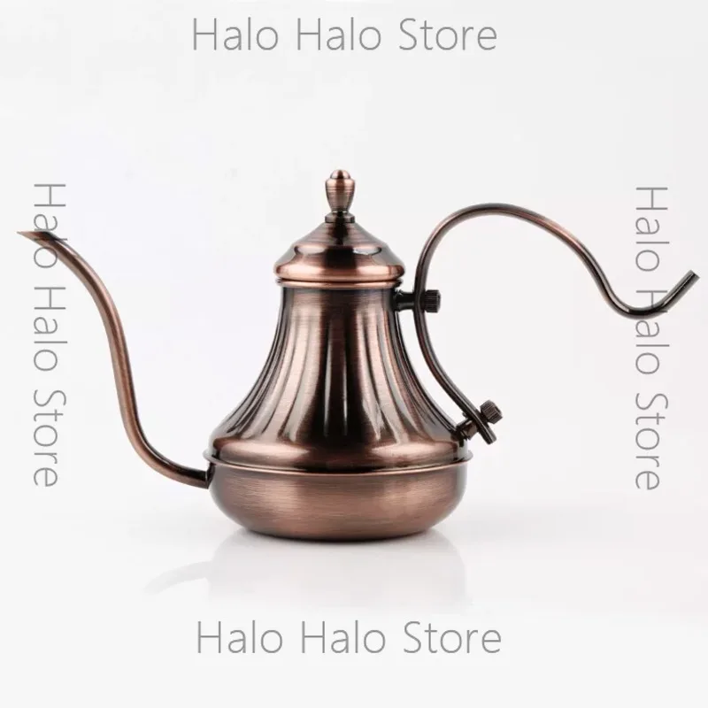 304 stainless steel pot, drip coffee fine mouth pot, long mouth hand brew coffee pot, bronze hand brew