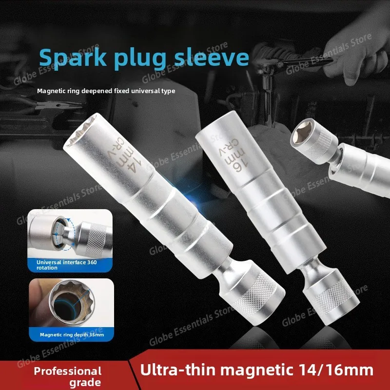 14mm 16mm Extend Spark Plug Socket Wrench Magnetic 12 Angle Repairing Removal Tool Thin Wall 3/8