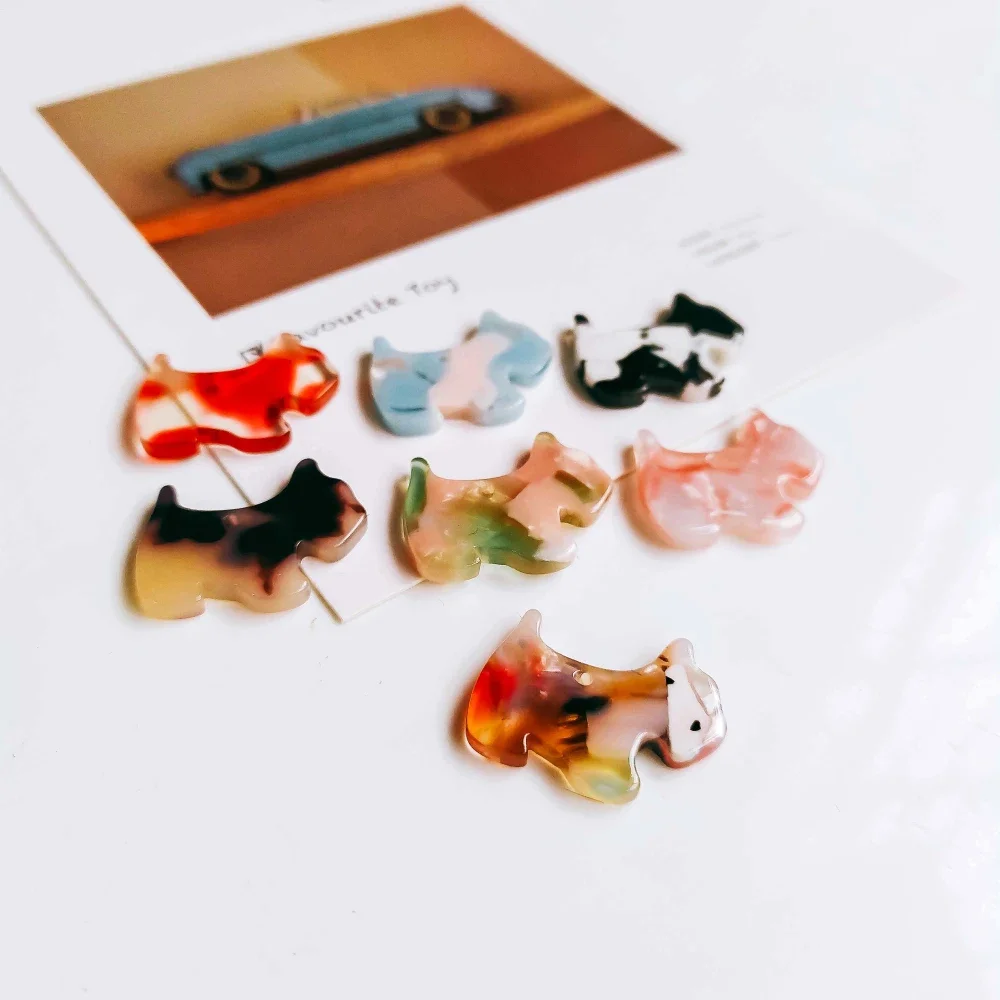 Dog Shape Resin Plastic Acetic Acid Eardrop Diy Material Pendant Necklace Earring Charms Jewelry Component 8pcs
